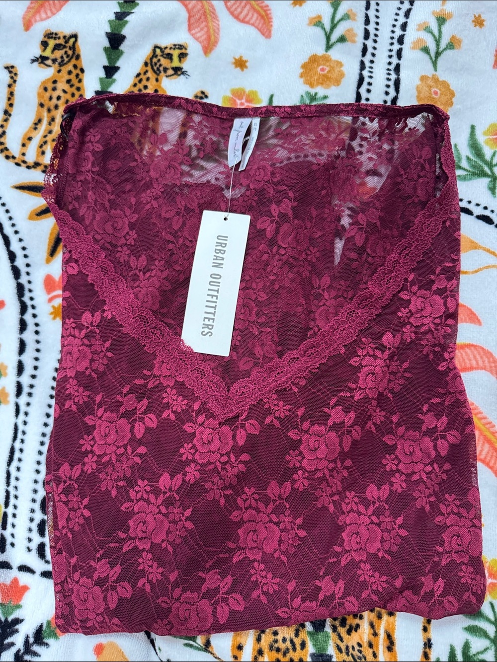 Urban Outfitters out from under Burgundy Lace V-Neck Long Sleeve Top - Picture 3 of 3